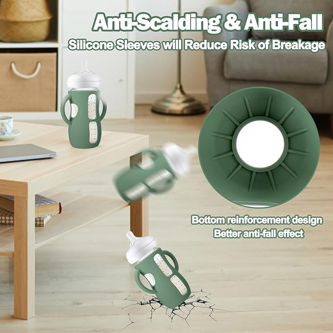 BUSOHA 3 Pack Silicone Sleeves for Avent Natural Baby Bottles - Drop Protection Baby Bottle Holder with Handle Compatible with Philips Avent Anti Colic Baby Bottles,8 Ounce