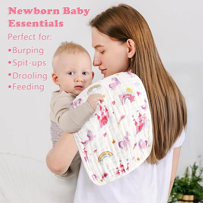 Baby Burp Cloths Muslin Washcloths 6 Pack Muslin Burp Cloths 100% Cotton Large 20''x12'' Soft 6 Layers Baby Burp Rags for Boys Girls Baby Essentials for Newborn Gift Machine Washable
