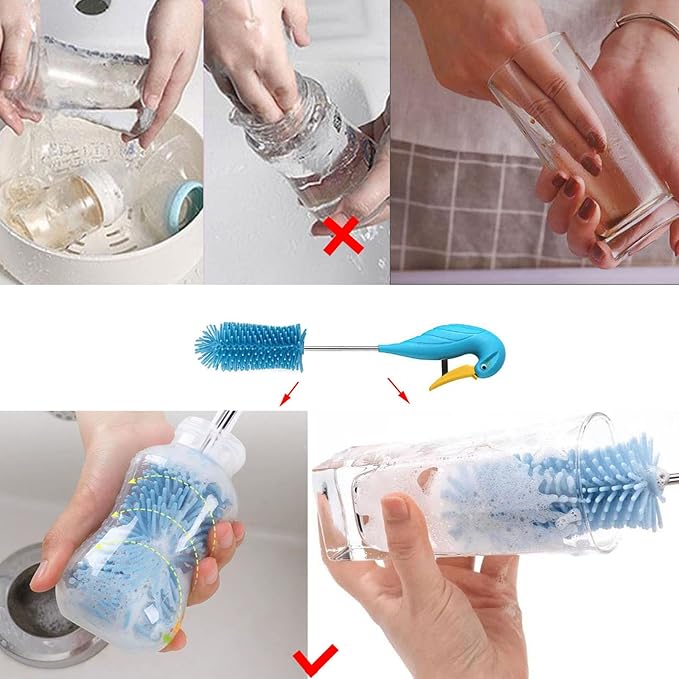 Water Bottle Cleaner Brush Semi-Automatic Silicone Bottle Brush for Baby, Sports, Vase, Glassware, and Smaller Diameter Openings