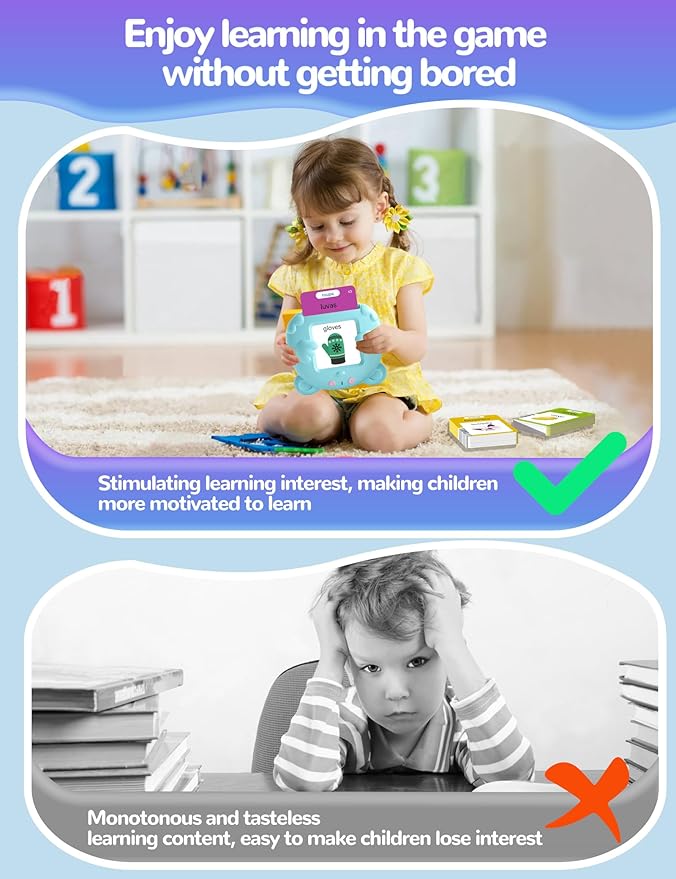 Portuguese and English Talking Flash Cards for Toddlers, 224 Sight Words Bilingual Learning Toys for Kids, Autism Pocket Speech Therapy Toys, Brazil Português Vocabulary Educational Flashcards