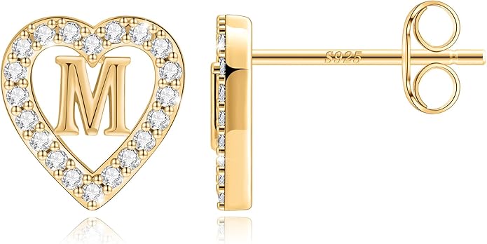 Anoup Christmas Gifts for Grandkids Girls Earrings - S925 Sterling Silver Post CZ Hypoallergenic Stud Heart Initial Earrings for Women Kids Jewelry Stocking Stuffers for Teen Girls Birthday Gifts