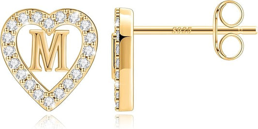 Anoup Christmas Gifts for Grandkids Girls Earrings - S925 Sterling Silver Post CZ Hypoallergenic Stud Heart Initial Earrings for Women Kids Jewelry Stocking Stuffers for Teen Girls Birthday Gifts