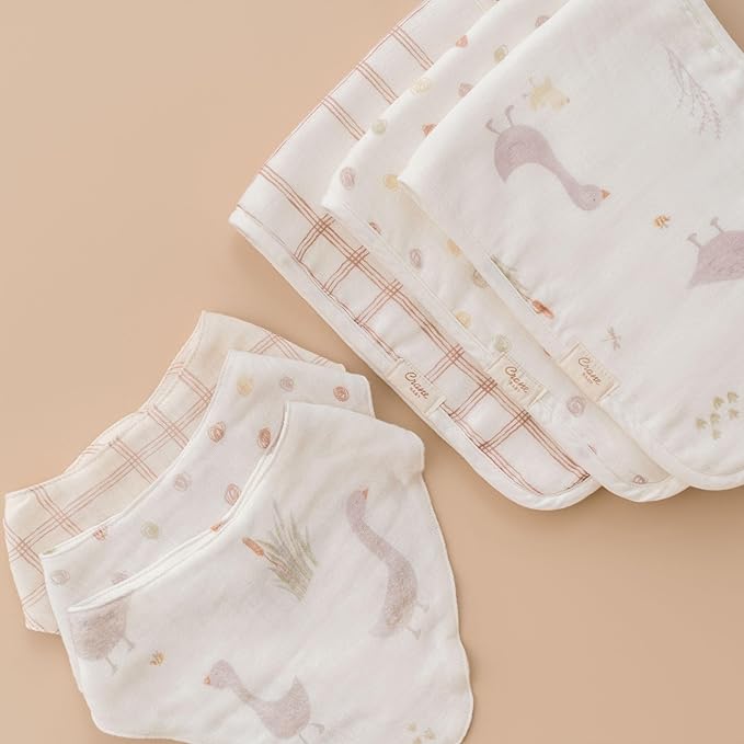 Crane Baby Burp Cloth Set, 3-pc. Charlie Farmhouse Goose Collection, Soft 100% Cotton Muslin Burping Cloths for Baby Boys &Girls, Newborn Burp Rags, Baby Must Haves for Newborns, Farm Nursery Decor