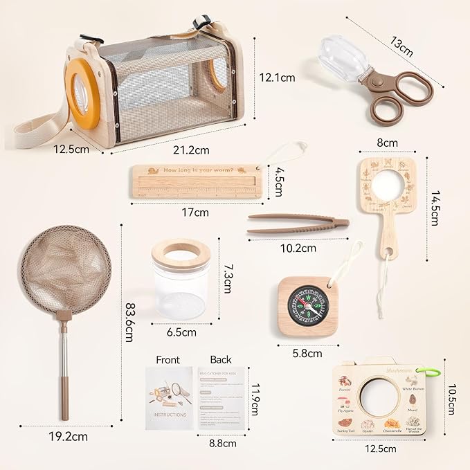 Bug Catcher Kit for Kids Explorer Kit, 10PCS Outdoor Bug Catching Kit with Magnifying Glass & Net, Adventure Set for Backyard & Camping, Fun Gift for Girls Boys