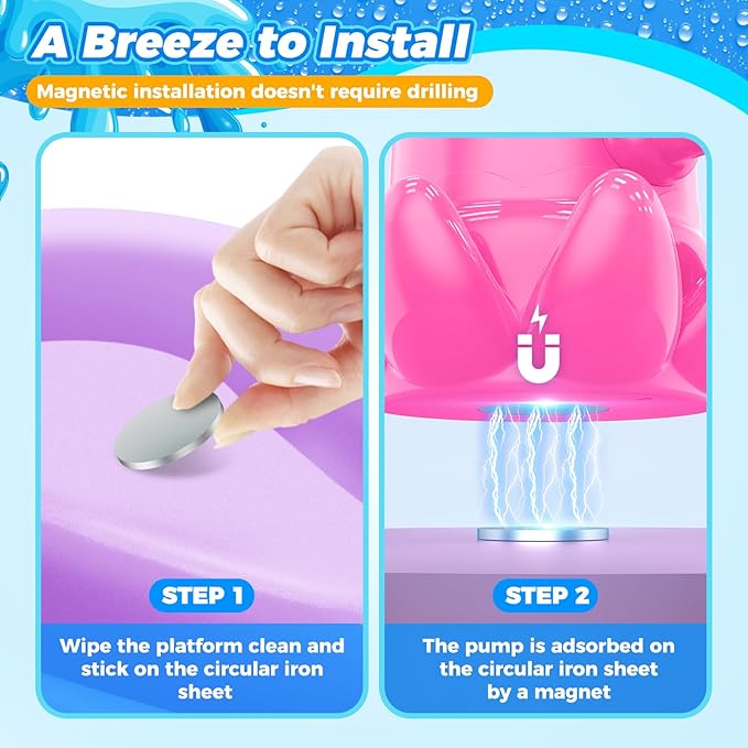 Water Table Pump Octopus, Cordless Rechargeable Pump for Water Tables with Magnetic Mounting, No Drill Installation, Durable Outdoor Water Play Accessories for Kids & Toddlers (Pink)