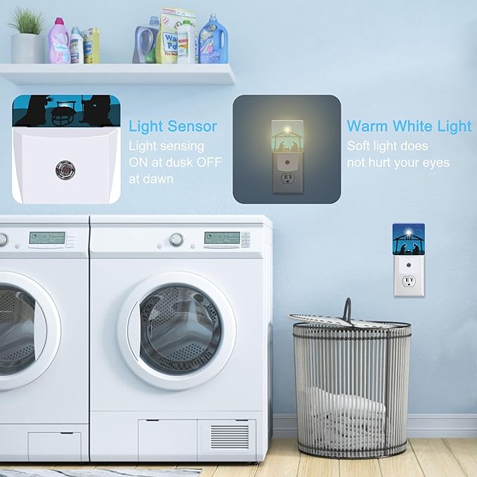 Christmas Christian Nativity Scene with Jesus Plug in Night Light with Auto Dusk to Dawn Sensor,Warm Night Lights for Boys Girls Bedroom Bathroom Hallway Kids Room Gifts