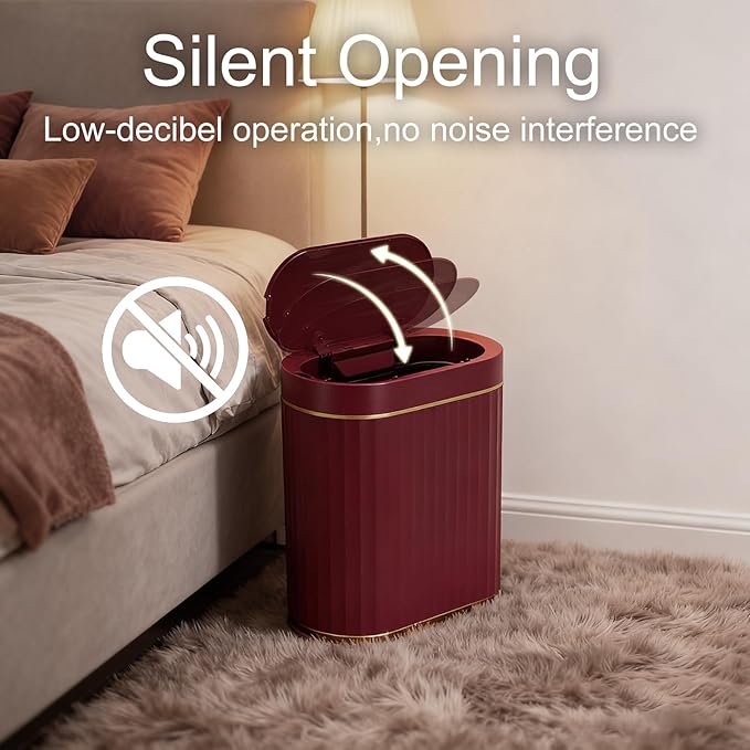 ELPHECO Bathroom Motion Sensor Trash can 2 Gallon Automatic Garbage Can, Slim Plastic Smart Trash Can with Lid, Commercial Intelligent Trash Bin for Bedroom, Bathroom, Office, Burgundy