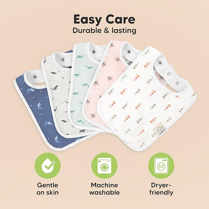 KeaBabies 8-Pack Organic Baby Bibs for Boys, Girls - Super Absorbent Cotton Drool Bibs for Baby Girl & Boy, Teething Toddler, Drooling Newborn, Ultra Soft & Machine Washable (Marine Muse)