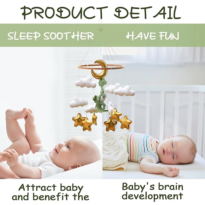 Wenqik Baby Crib Mobile for Nursery Green Leaf Dragon Mobile Crib Forest Green Forest Baby Shower Gift for Boys and Girls(Dragon)