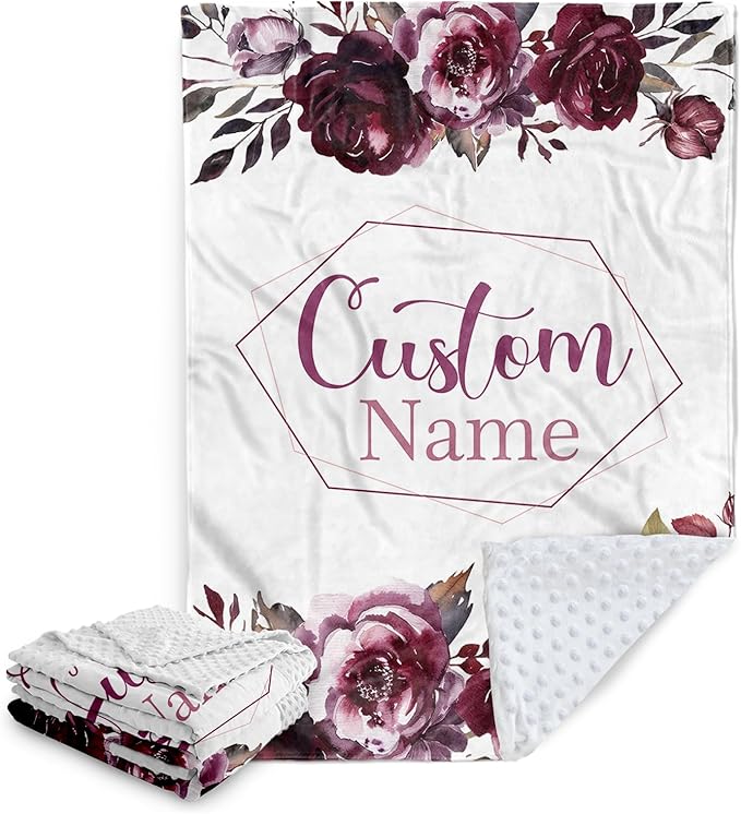 Personalized Baby Blanket with Name, Custom Toddler Blanket for Newborns, Purple Flowers Soft Double Layer Flannel Blankets, Personalized Baby Gifts for Nursery Infant Shower Birthday(47"x60")