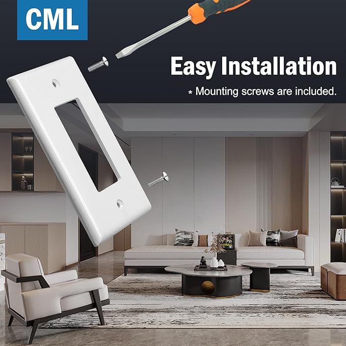 CML Oversized Decorator Wall Plate, 40 Pack Jumbo Electrical Outlet Receptacle Covers, 1-Gang Large White Switch Plates, Over-Size 3.5” x 5.5”, Impact Resistant, ETL Listed