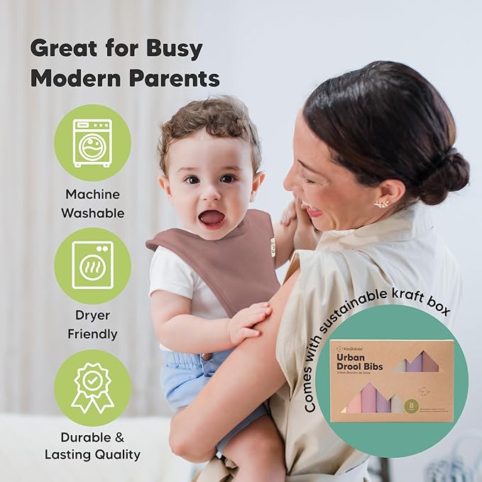 8-Pack Organic Baby Bibs for Boys, Girls - Soft Cotton Drooling and Teething Bibs for Baby Girl & Boy, Extra Absorbent, Easy to Clean & Put On for Toddler, Newborn, Infant 0-24 Months (Mauve)