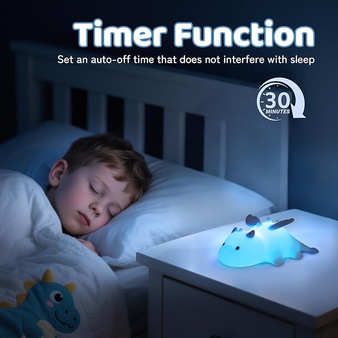 Ammonite Dragon Night Light, Cute Dragon Lamp with 8 Color Lights, Soft Silicone Kids Nursery Nightlight LED Touch Light, Kids Bedroom Decor as Xmas Birthday Gifts