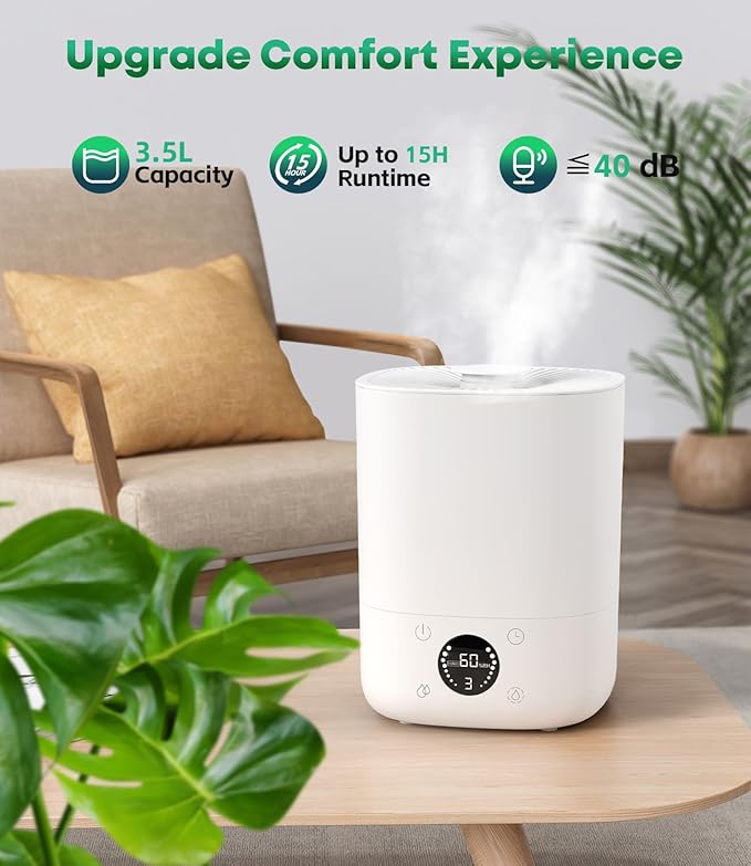 Warm Mist Humidifiers, 3.5L Humidifier with 304SS Ceramic Glaze Layer Heating Inner, Healthy Small Air Humidifier with Adjustable Constant Humidity for Bedroom