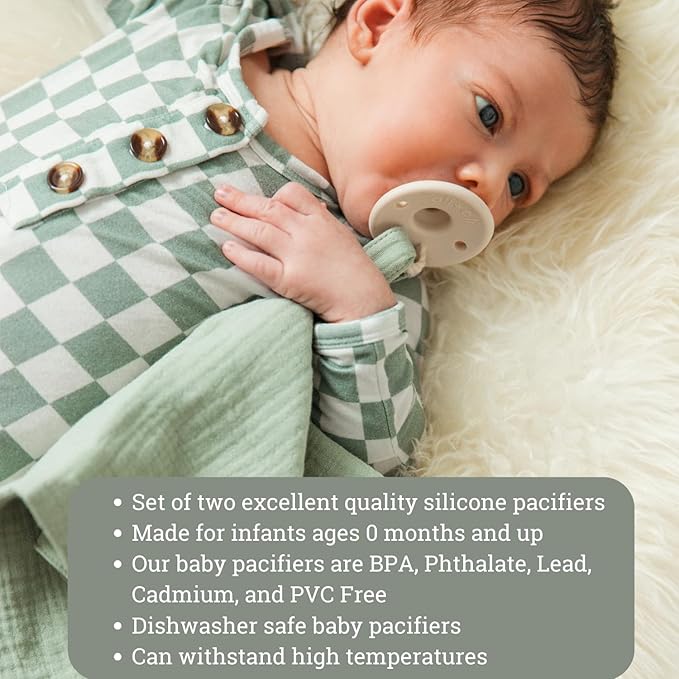 Ali+Oli Pacifier for Baby (2-pk) Set Original Round (Oat-Coco) Concaved Shield Newborn Pacifiers, BPA-Free Silicone Baby Pacifier Set, Baby Binkies, Chupones para Bebes