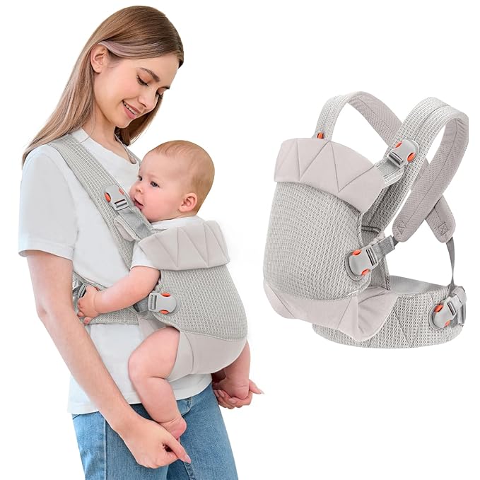 IULONEE Baby Carrier Wrap Ergonomic Baby Strap Carrier Front & Back Backpack Carry Adjustable Infant Toddlers Carrier Sling for Newborn Grey