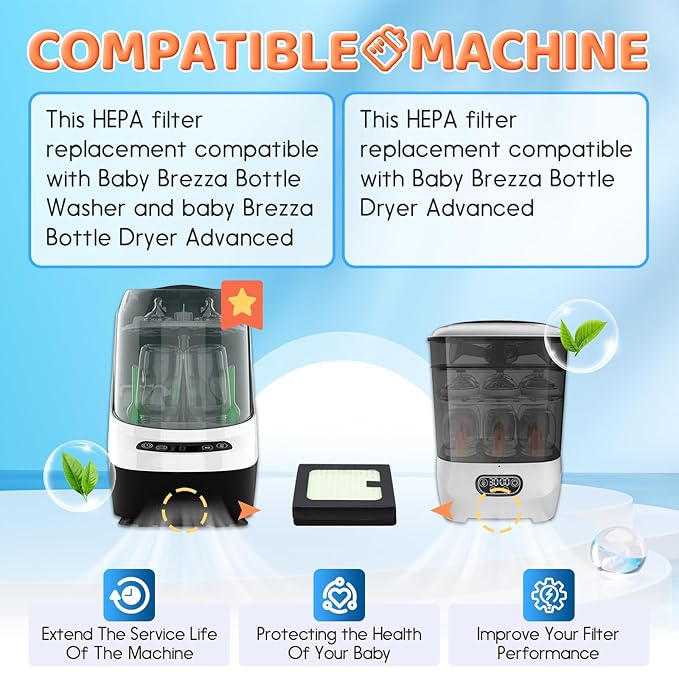 6Pack HEPA Filter Replacement Compatible with Baby Brezza Bottle Dryer Advanced and Baby Brezza Bottle Washer Pro