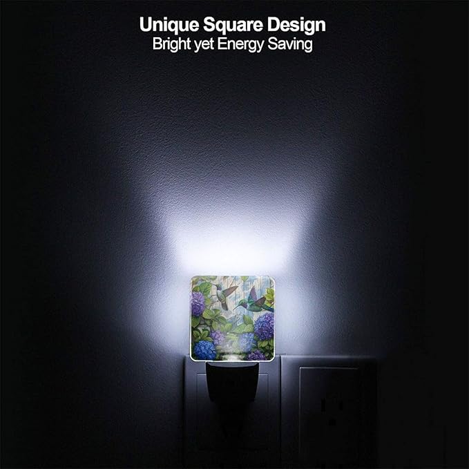 Led Night Light, Floral Hydrangea Hummingbird Decorative Plug in Nightlights,with Smart Auto Dusk to Dawn Night Light for Bedroom, Kitchen, Nursery, Bathroom