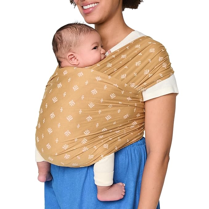 Ergobaby Sustainable Knit Aura Baby Carrier Wrap for Newborn to Toddler (8-25 lbs) - Comfortable, Ergonomic, & Ultra-Soft Newborn Wrap Carrier - One Size Fits Most - Rayon, Camel Harvest