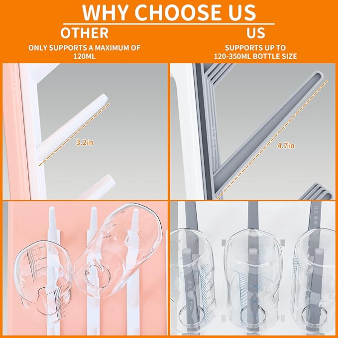 SuoXing Vertical Baby Bottle Drying Rack,Space Saving Countertop Baby Drying Rack for Bottles,Large Baby Bottle Station Stand,Bottle Rack Dryer for Brushes,Pacifiers,Baby Accessories Organizer,Grey