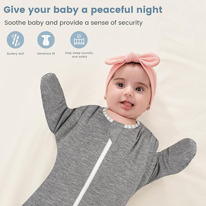 ZIGJOY Shark-Fin Transition Swaddle - 2.5 Tog Rayon Made from Bamboo Sleep Sack Transitional Swaddle Sack Baby Wearable Blanket, Grey, 6-12 Months