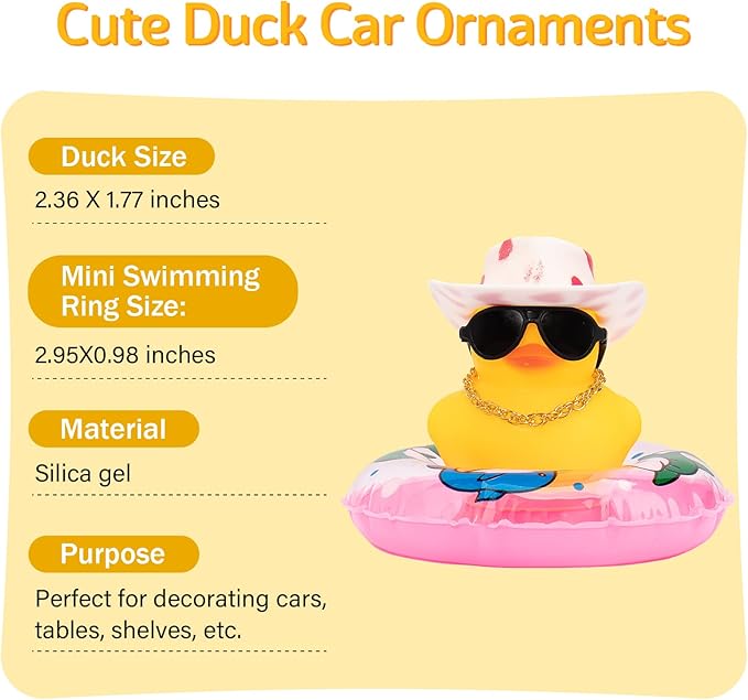 wonuu Car Rubber Duck, Yellow Duck Decoration Dashboard with Sun Hat Swim Ring Necklace Sunglasses for Car Dashboard Decorations, Pink White Cowboy Hat-Pink Dolphin