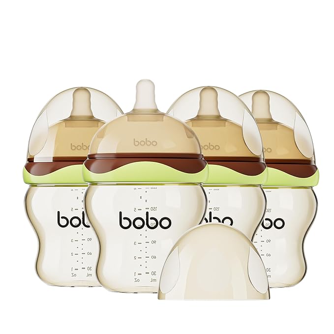 YOHKOH Baby Bottles - Newborn Wide Neck Baby Bottles with Slow Flow Breast-Like Nipple, PPSU Anti-Colic Bottles Breastfeeding System (Green, 6oz (Pack of 4))