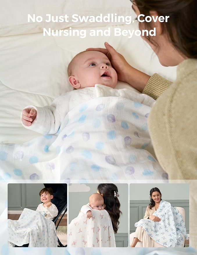 Momcozy Muslin Best Wishes Swaddle Blankets, Ultra Soft Neutral Registry Essentials, Whispering Bears & Elephants, Breathable Large 47'' x 47'' Newborn Boys Girls Receiving Blanket