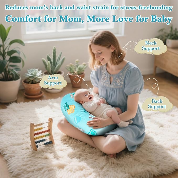 Nursing Pillow & Breastfeeding Pillow – Ergonomic C-Shape for Breastfeeding & Bottle Feeding, Standard Size Breathable with Washable Cover, Hypoallergenic,Tummy Time & Sitting Support ( 0-18Months)