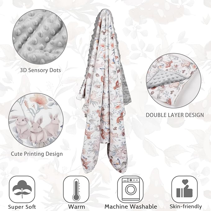 Baby Blankets for Girls Super Soft Minky Toddler Blanket 30x40 Inches, Double Layer, Dotted Backing, Floral Baby Crib Blanket for Nursery, Baby Car Seat, Pet, Mushroom