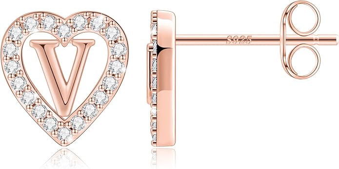 Anoup Christmas Gifts for Grandkids Girls Earrings - S925 Sterling Silver Post CZ Hypoallergenic Stud Heart Initial Earrings for Women Kids Jewelry Stocking Stuffers for Teen Girls Birthday Gifts