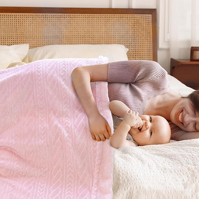 BORITAR 3D Fleece Baby Blanket for Girls, Warm and Lightweight Infant Toddler Newborn Bed Blanket with Reversible Plaited for Crib Stroller and Home Decor (30x40 inch, Pink)