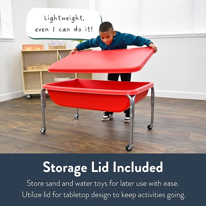 Children's Factory Medium Sensory Table and Lid – 18″ Height, Sandbox with Lid, Water Table for Kids, Red