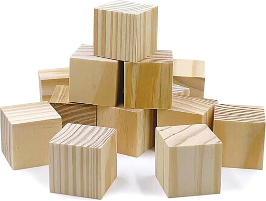 Wooden Blocks for Crafts, Unfinished Wood Cubes, 1.5 Inch Natural Wood Blocks, Pack of 15 Wood Square Blocks, Wooden Cubes for Arts and Crafts and DIY Projects