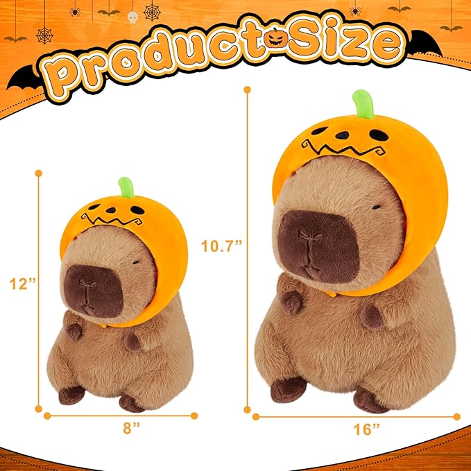 Achwishap Capybara Plush,Cute Plushies Halloween Capybara Stuffed Animal,Capybara Plush Toys,Kawaii Plush Stuffed Toy Plushie Gift for Kids Adults Thanksgiving(Capybara with Pumpkin Hat,12”)