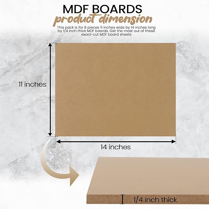 (8-Pack) CalPalmy 11” x 14” MDF Boards - 1/4” Thick Boards for Carpentry, Interior Design, Hobby Crafts, and More - with Smooth, Unfinished Sides and Sanded Edges