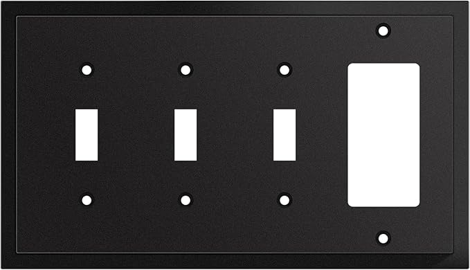 Henne Bery Modern Edge Decorative Wall Plate Switch Plate Outlet Cover, Durable Solid Zinc Alloy (Triple Toggle/Single Decorator, Matte Black)