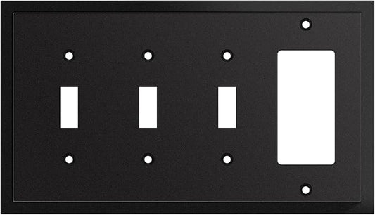 Henne Bery Modern Edge Decorative Wall Plate Switch Plate Outlet Cover, Durable Solid Zinc Alloy (Triple Toggle/Single Decorator, Matte Black)