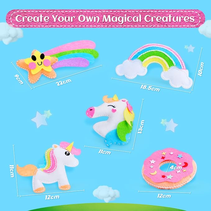 VERTOY Kids Crafts Sewing Kit for Girls - DIY Unicorn Toy Kits for Beginners, Birthday Gifts for Girls Age 6-8 8-12 Year Old, 5 Easy Projects