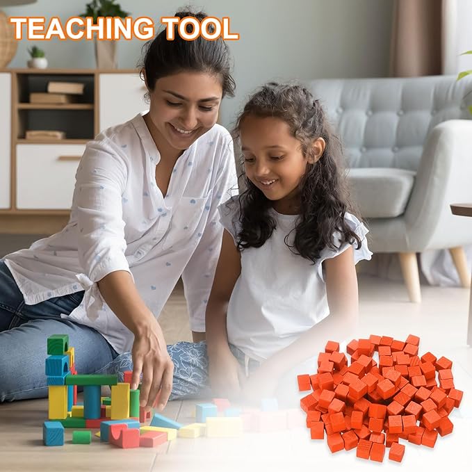 uxcell 300Pcs Wood Blocks for Crafts, 1cm Unfinished Wood Cube Solid Wooden Blank Square Block for DIY Craft Projects Personalized Gifts, Orange