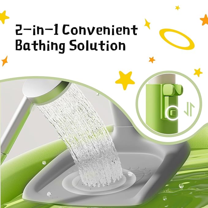 Frog Baby Bath Support, 2-in-1 Baby Shower Stand, Height/Size Adjustable with Detachable Base, Fit for Babies 6+ Months