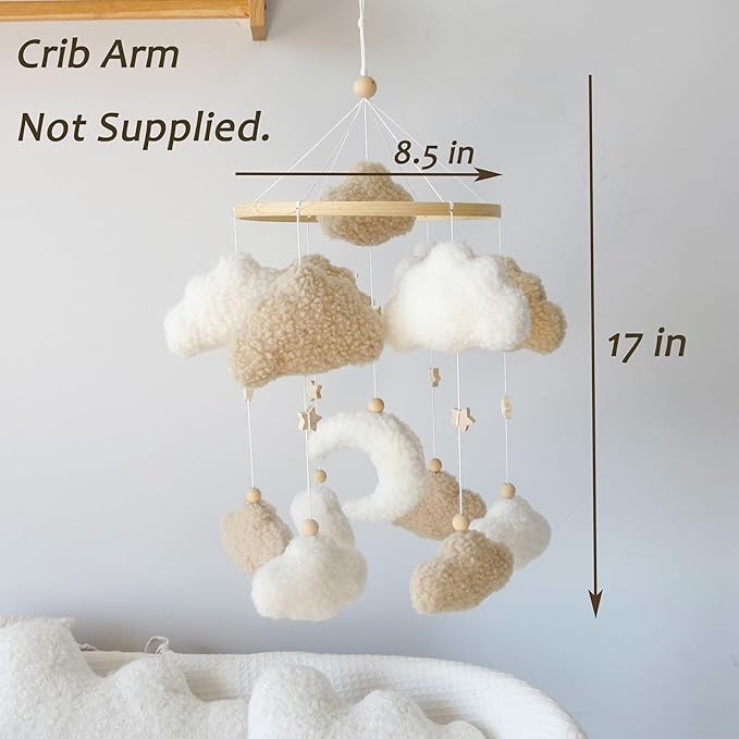 Neutral Boho Cloud Mobile for Crib with Moon Neutral Baby Crib Mobile Boho Crib Mobile Boucle Baby Mobile for Crib Bassinet
