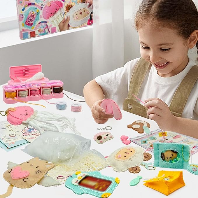 Flet Sewing Kit for Kids Arts and DIY Crafts Kit for Girls Handmade Animal Hanging Charms Beginner 8-10-12 Birthday Gift