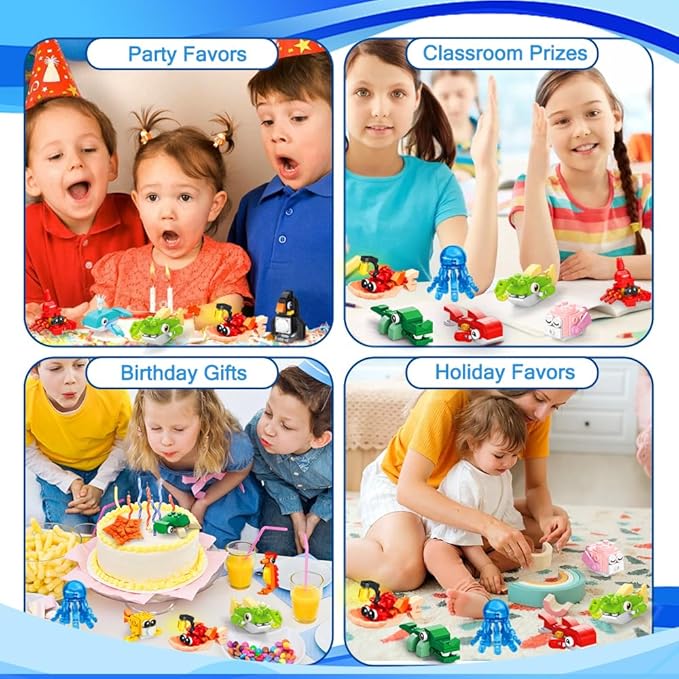 25 Packs Party Favors for Kids, Building Blocks Toys Sea Marine Animals Build Bricks for Classroom Prizes Goodie Bag Fillers Halloween Christmas Easter Birthday Gift Toy for Boys Girls Ages 6+