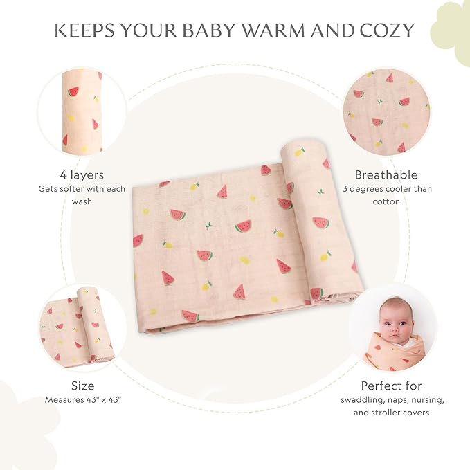 Muslin Baby Swaddle - Breathable Receiving Blankets for Newborn Baby, 70% Viscose derived from Bamboo, 30% Spandex, Imported