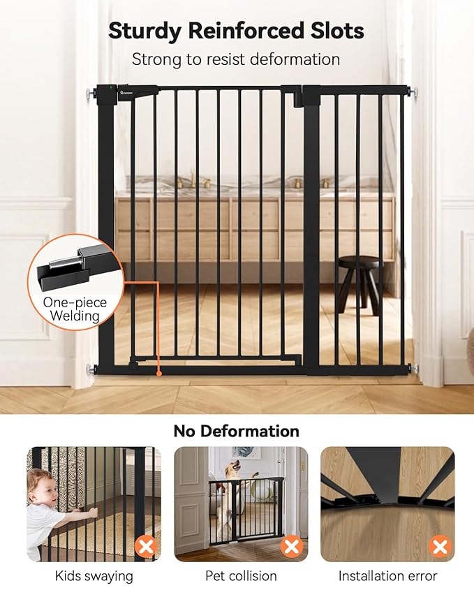 COMOMY 36" Extra Tall Baby Gate for Stairs Doorways, Fits Openings 29.5" to 43.3" Wide, Auto Close Sturdy Safety Dog Gate for House, Pressure Mounted Easy Walk Through Pet Gate with Door, Black