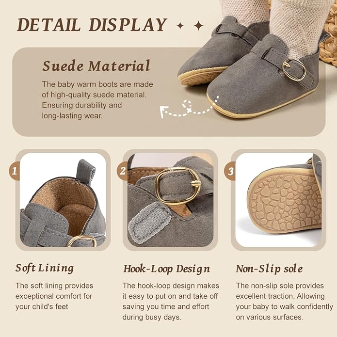 Baby Unisex Warm Snow Boots Newborn Leather Fur Lace Up Ankle Anti-Slip Rubber Texture Sole Toddler Prewalker Winter Crib Shoes