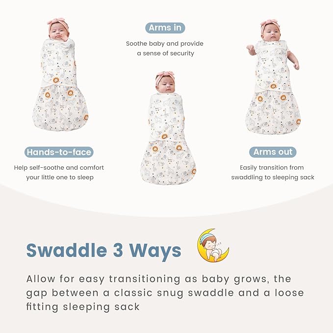 ZIGJOY Sleep Sack Swaddle 1.0 Tog Baby Wearable Blanket 100% Cotton Baby Swaddle Blanket for Newborns 0-6 Months Grey&Line Animal