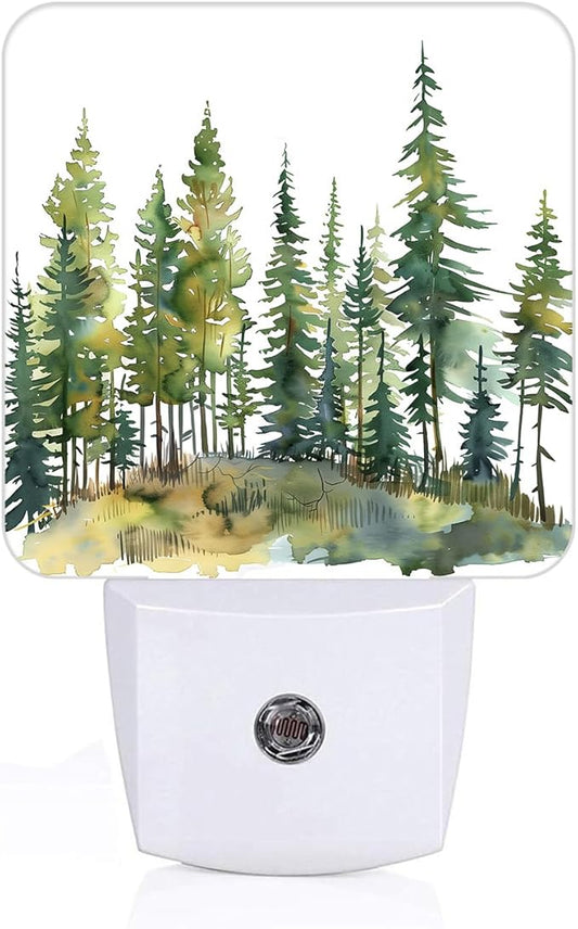 Watercolor Forest Night Light,Plug Into Wall Decor for Stairway,Hallway,Kitchen,Dusk to Dawn Sensor Nightlights for Boys/Girls/Women/Men Room Gifts