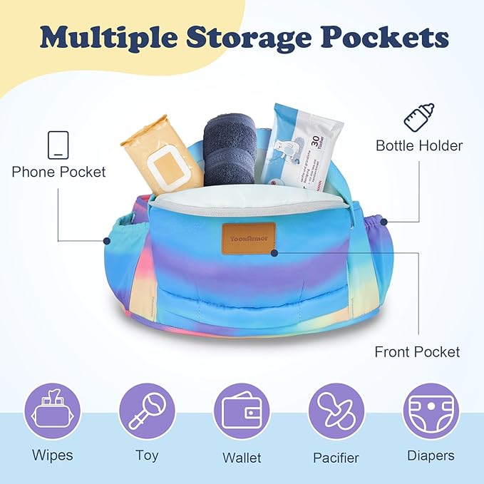 Baby Carrier with Hip Seat, Enhanced Safety, Hands-Free Support for Newborn to Toddler (0-66 lbs), Multiple Pockets, Ergonomic, Adjustable Waistband – Rainbow